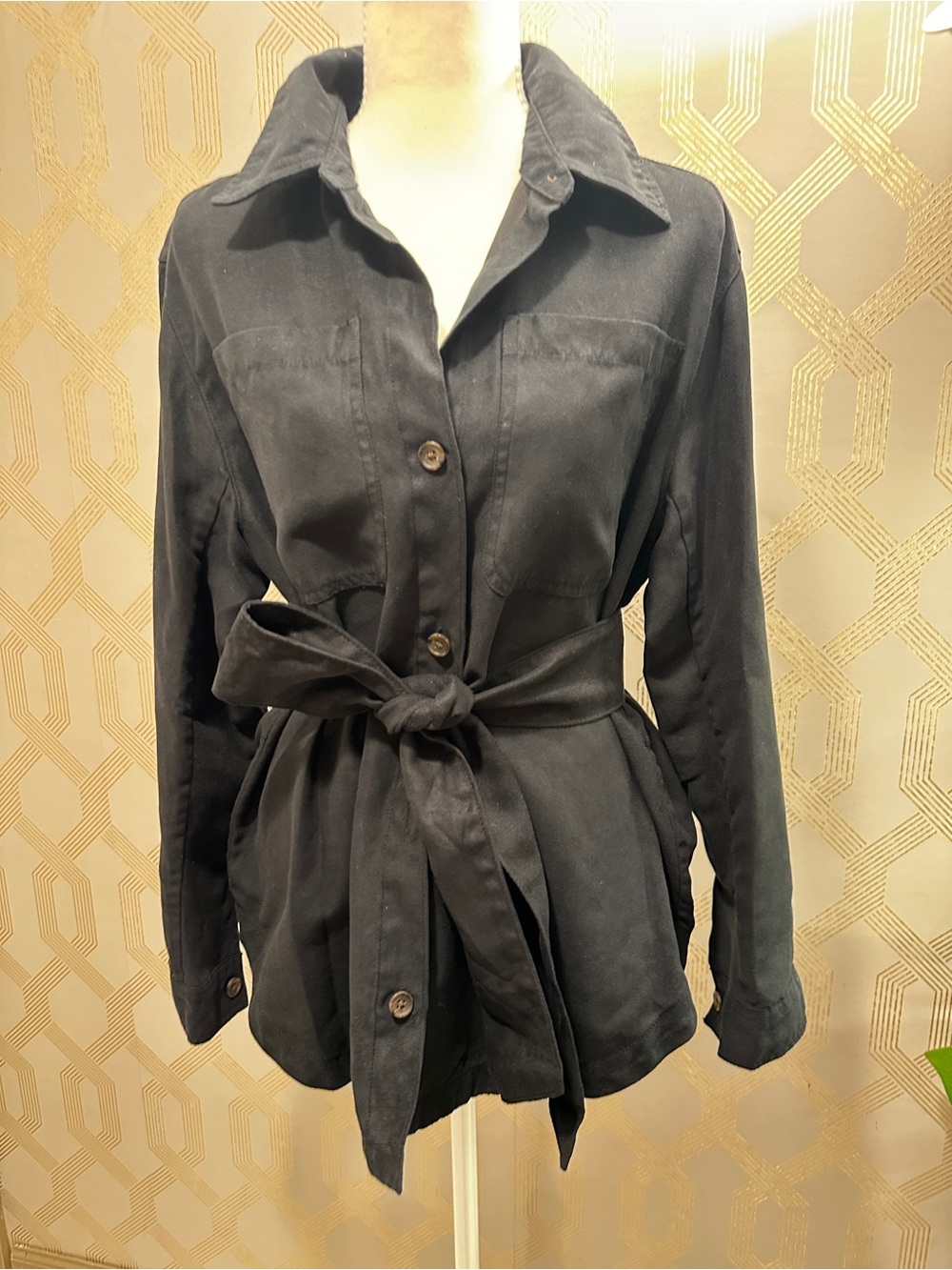 Banana Republic Vegan Suede Belted Utility Jacket Shacket Black Small